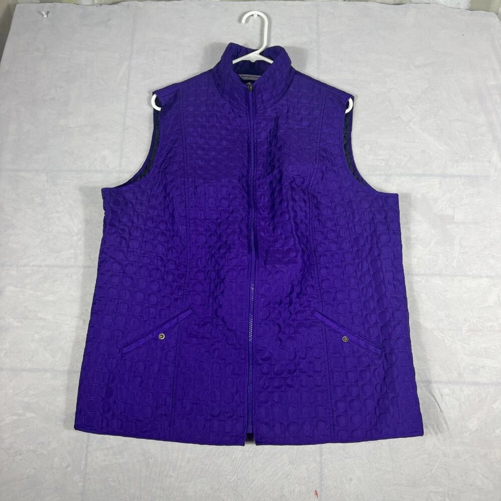 Allison Daly Quilted Vest Womens Blue Full Zip Mock Neck Outdoor Front Pocket
